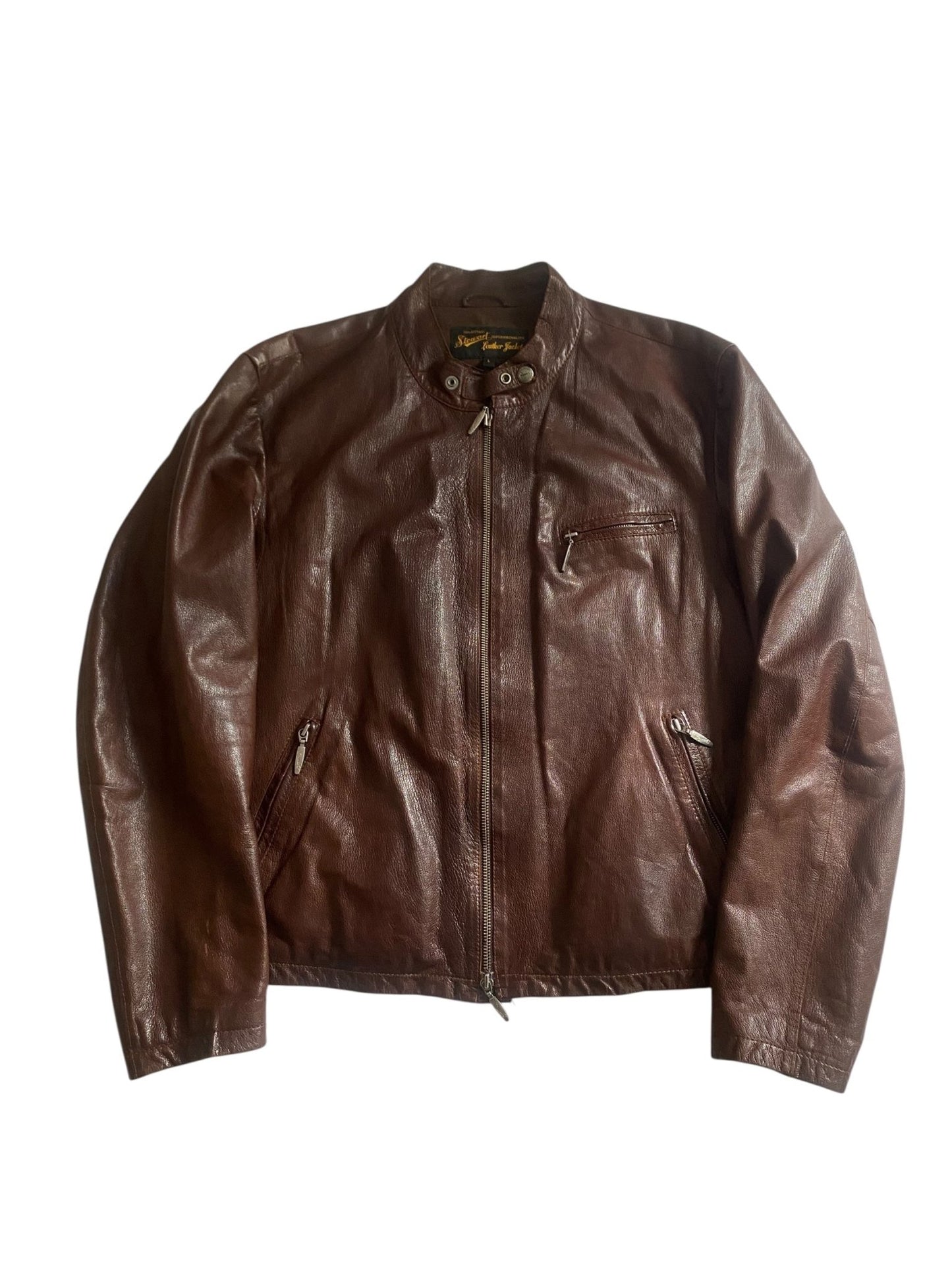🧥 Vintage Dark Cognac Brown Café Racer Leather Jacket - anbracaminte