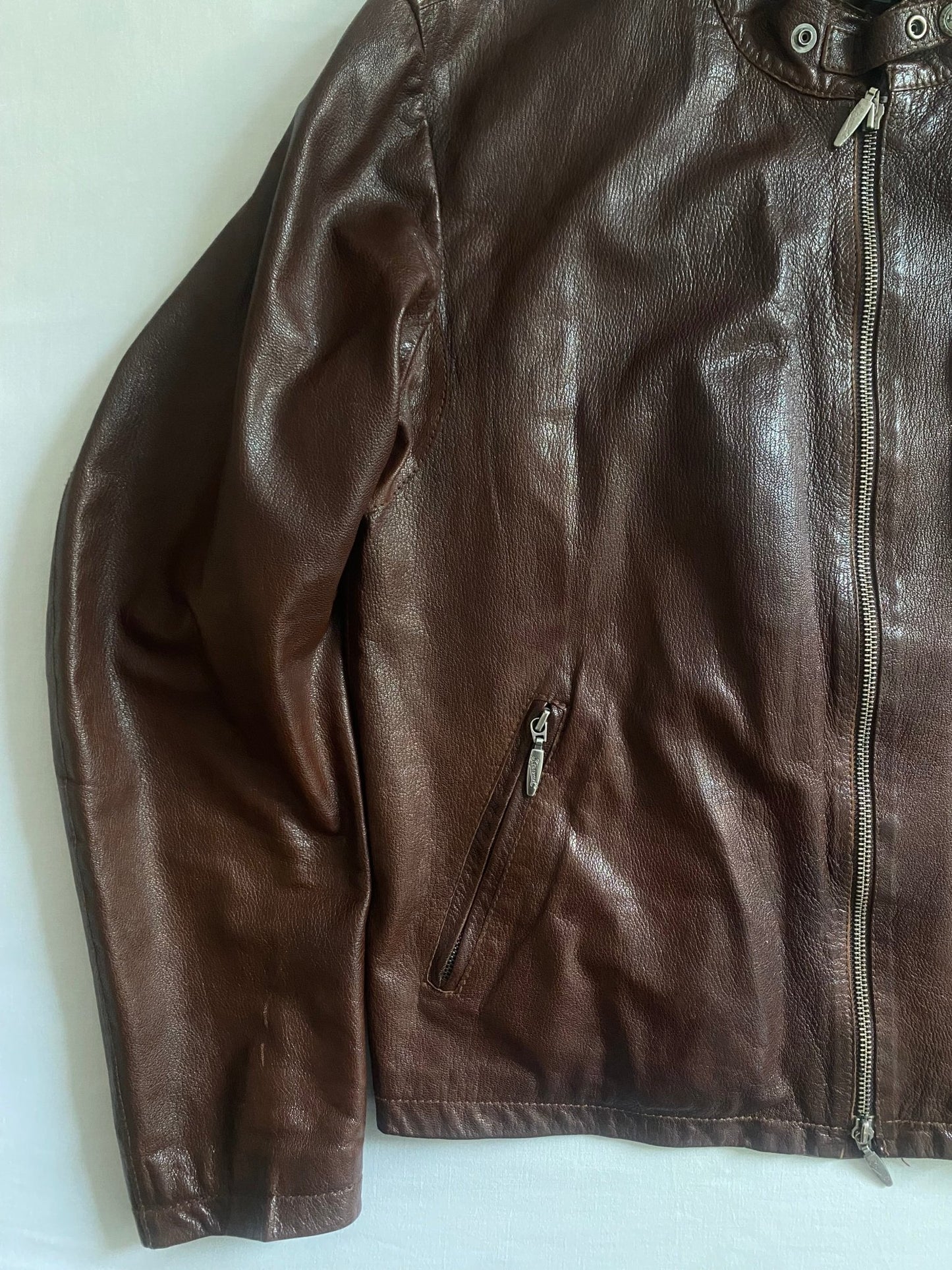 🧥 Vintage Dark Cognac Brown Café Racer Leather Jacket - anbracaminte