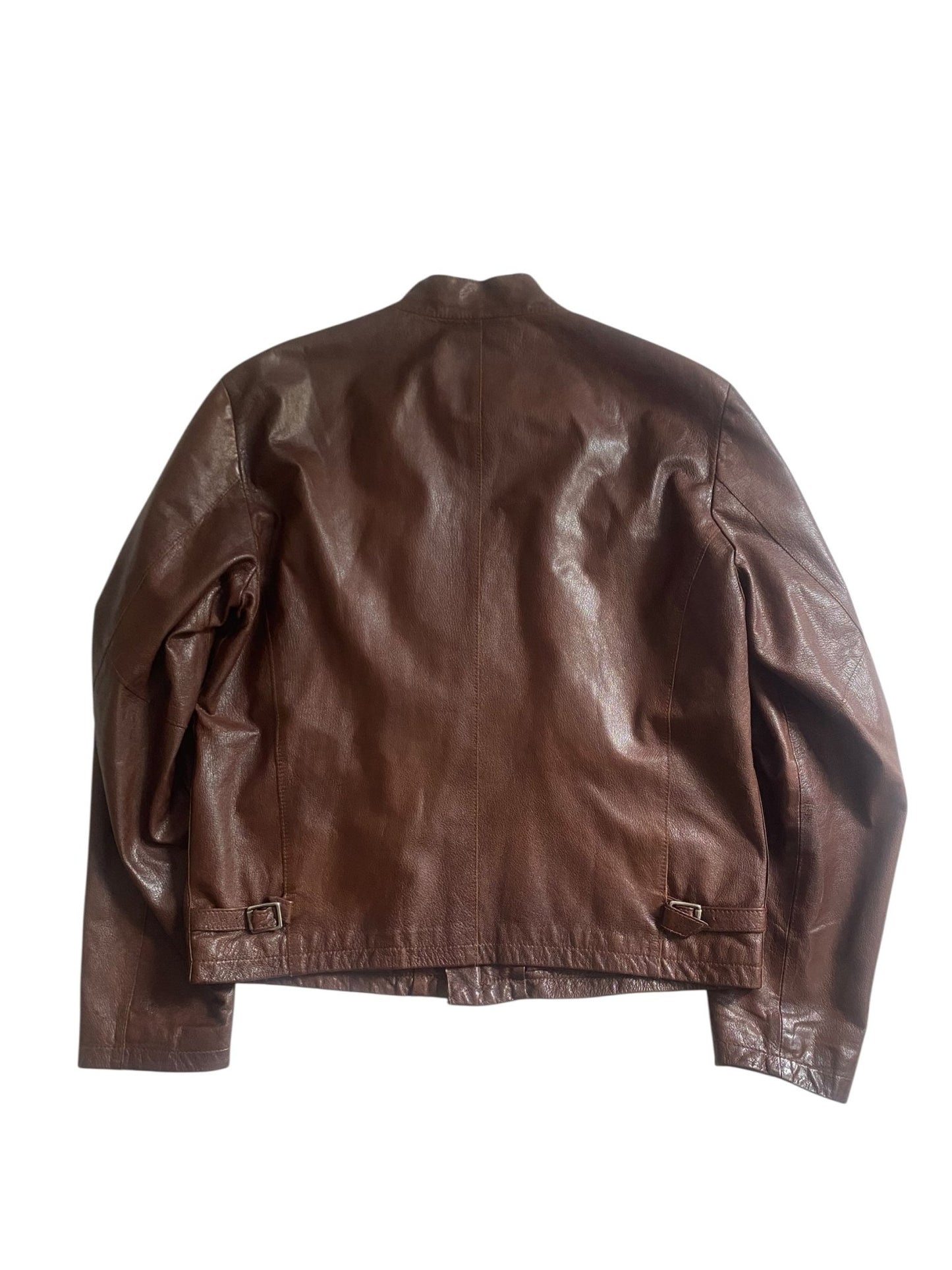 🧥 Vintage Dark Cognac Brown Café Racer Leather Jacket - anbracaminte