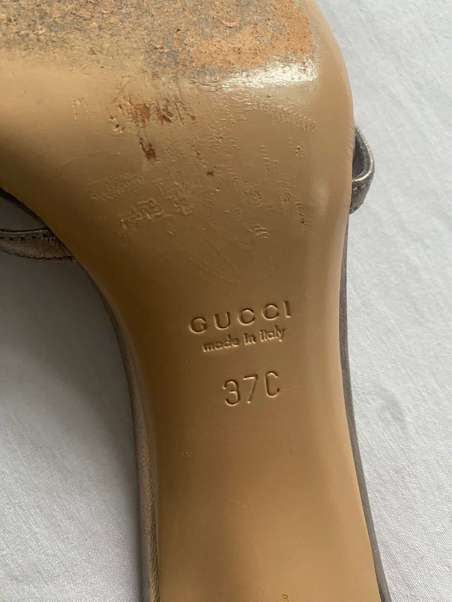 Vintage Gucci Double G Strappy Metallic Leather Sandal - anbracaminte