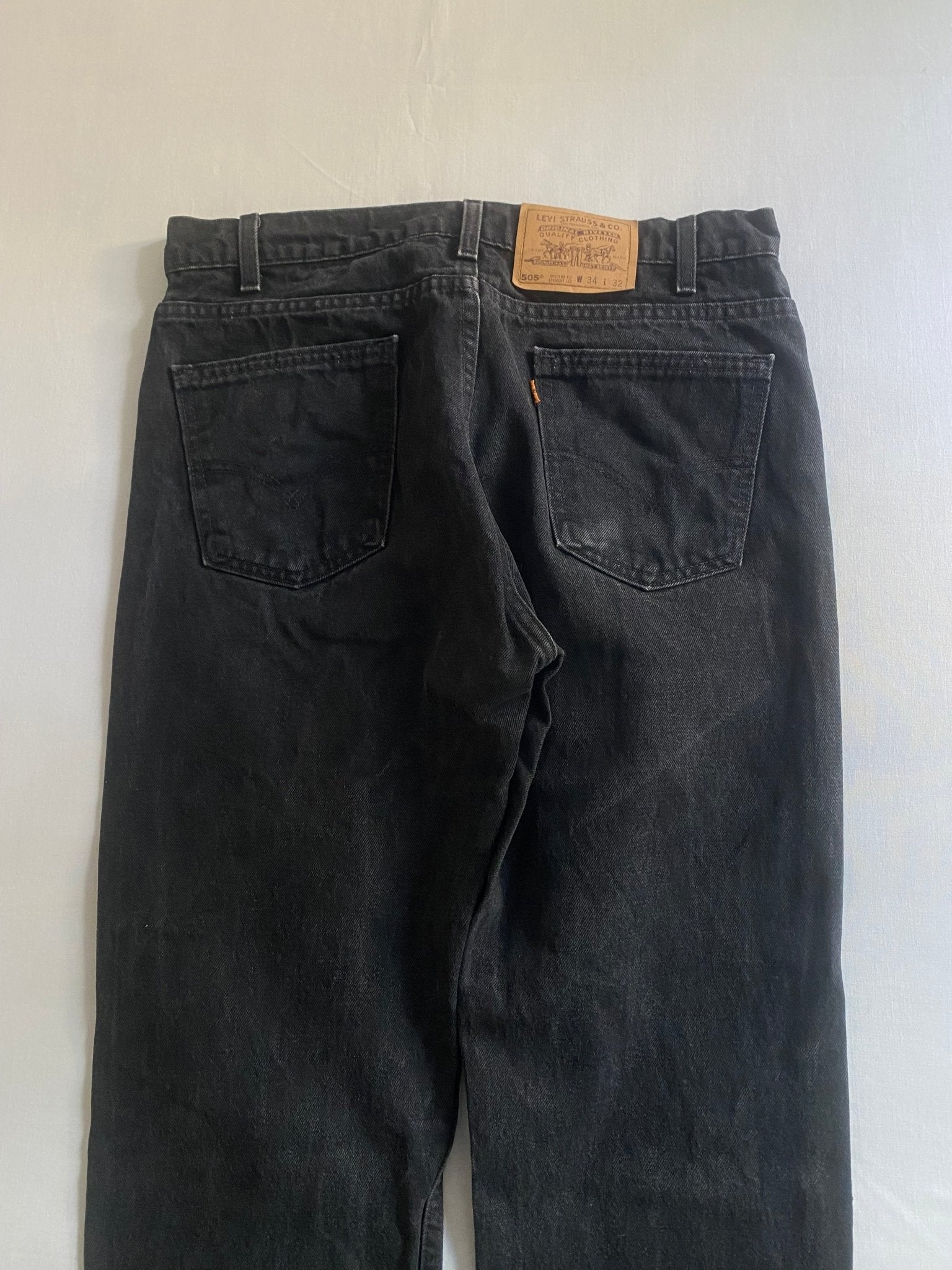 Vintage Levi’s 505 Black Washed Jeans – Orange Tab – Made in USA 1997 - anbracaminte