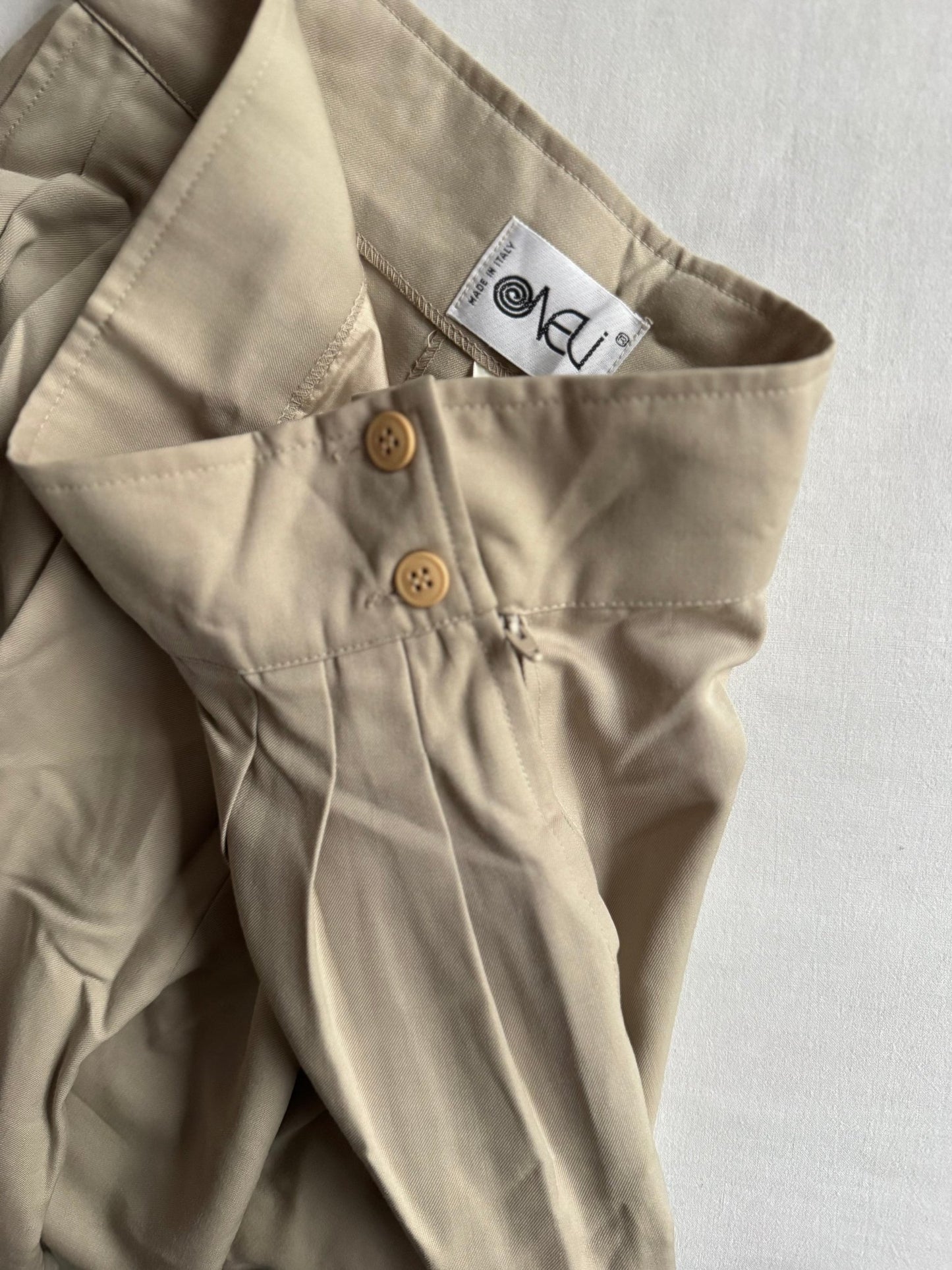 🍨 Vintage Pantaloni Baggy Crem - Lână Virgină (IT 44 - EU 40) - anbracaminte