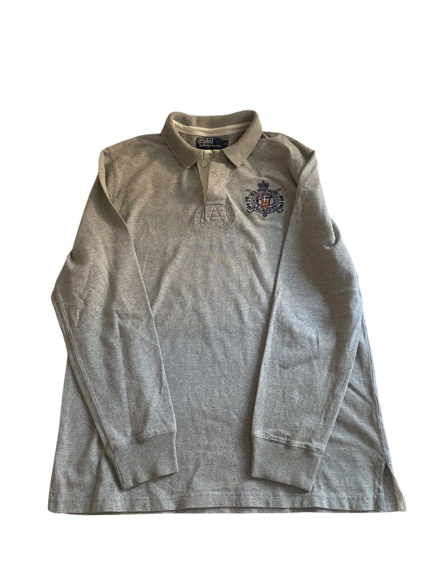 Vintage Polo by Ralph Lauren Grey Embroidered Logo Rugby Shirt - anbracaminte