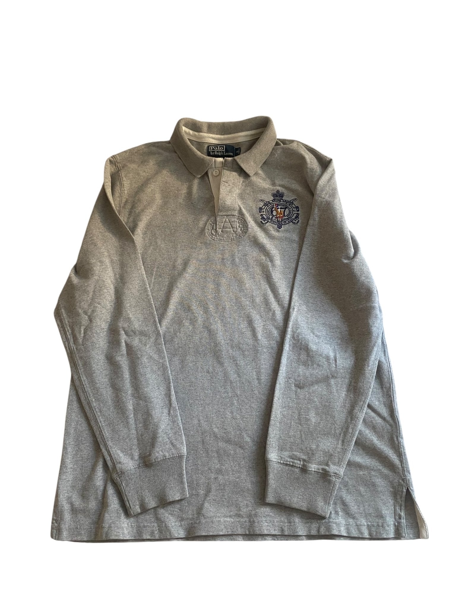 Vintage Polo by Ralph Lauren Grey Embroidered Logo Rugby Shirt - anbracaminte