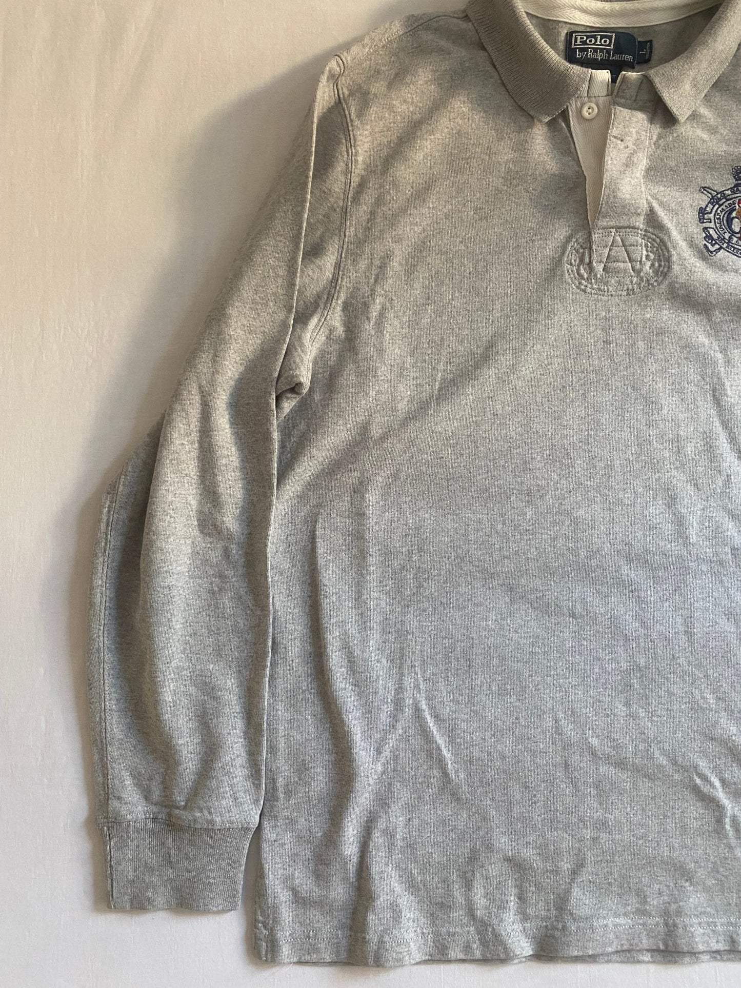 Vintage Polo by Ralph Lauren Grey Embroidered Logo Rugby Shirt - anbracaminte