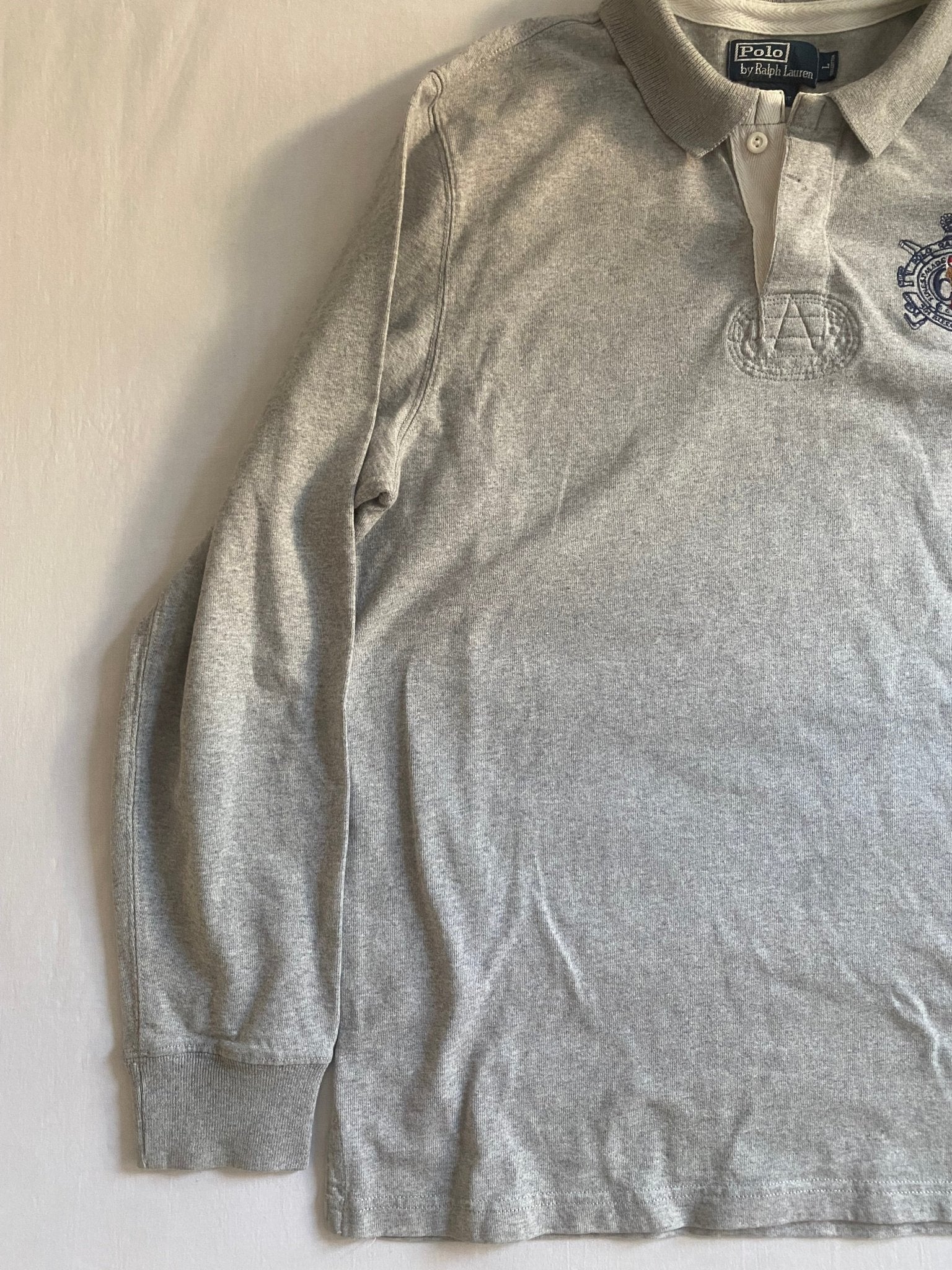 Vintage Polo by Ralph Lauren Grey Embroidered Logo Rugby Shirt - anbracaminte
