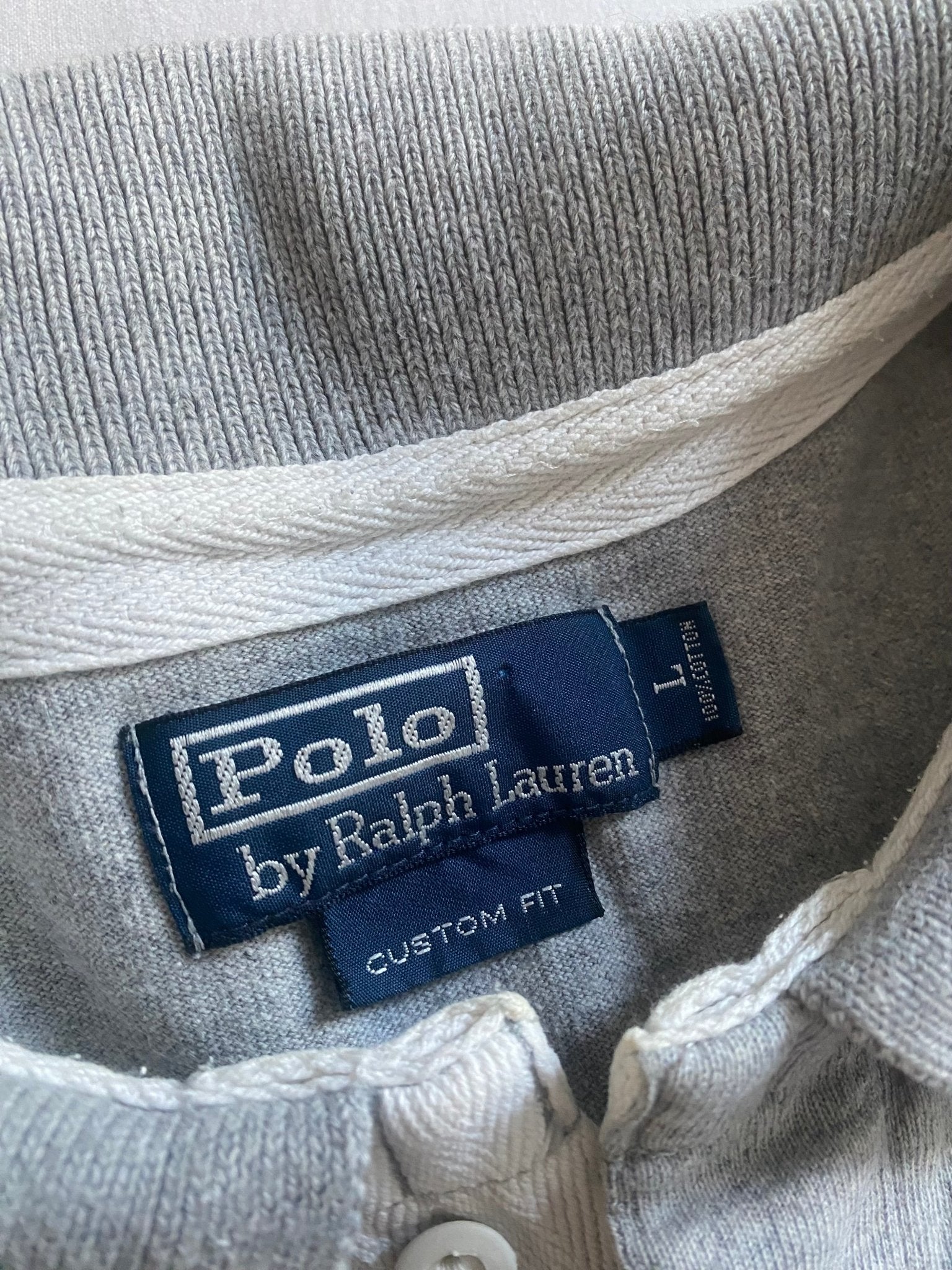 Vintage Polo by Ralph Lauren Grey Embroidered Logo Rugby Shirt - anbracaminte