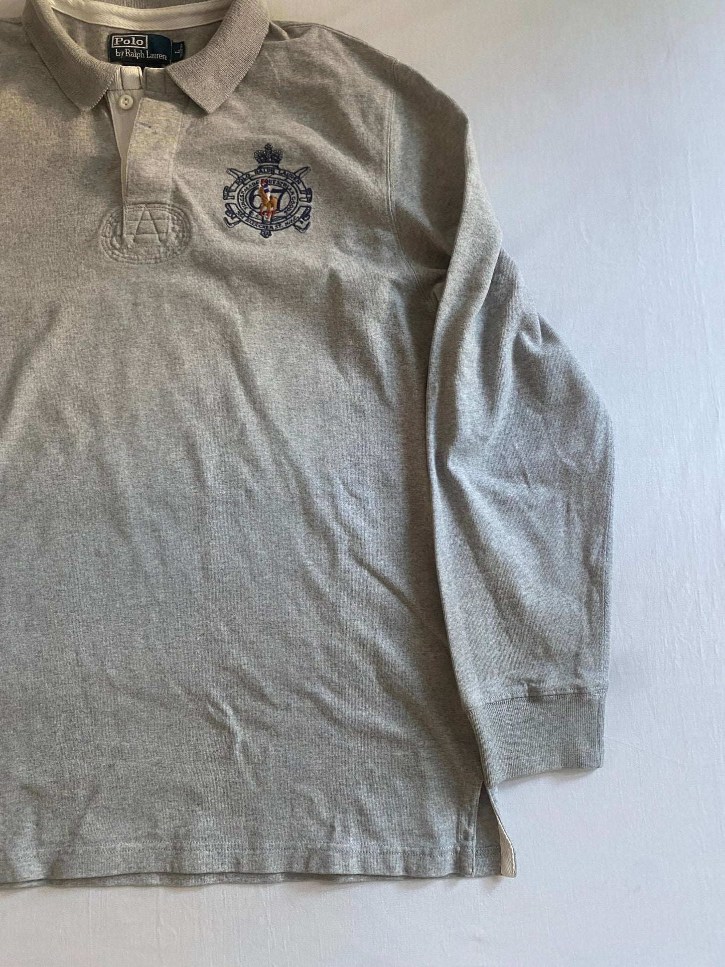 Vintage Polo by Ralph Lauren Grey Embroidered Logo Rugby Shirt - anbracaminte