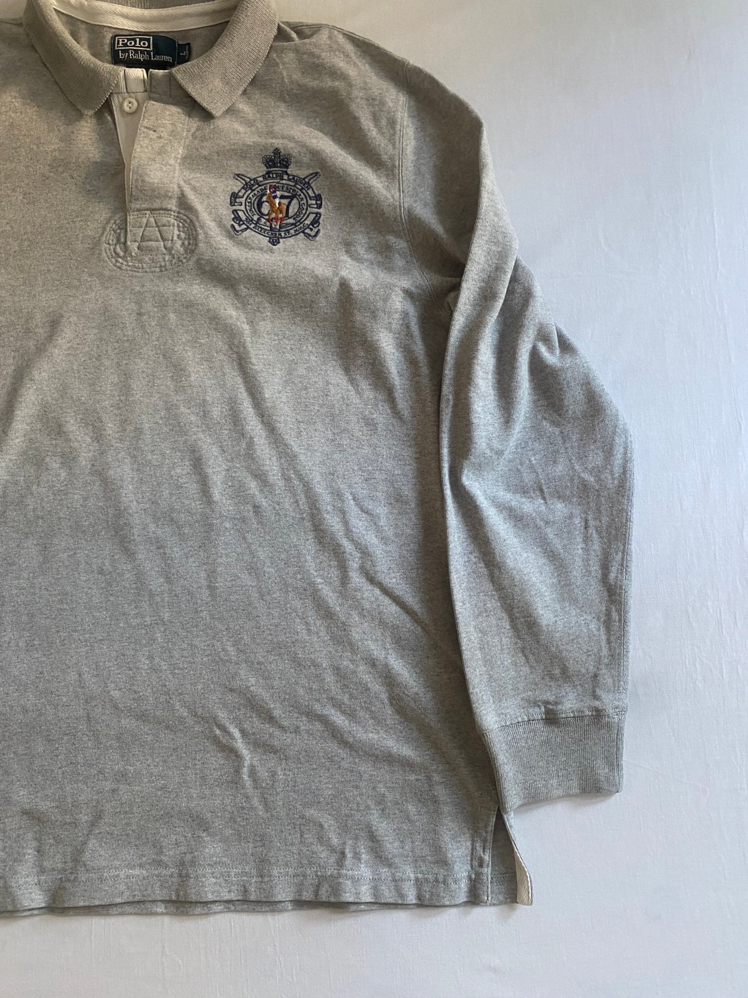 Vintage Polo by Ralph Lauren Grey Embroidered Logo Rugby Shirt - anbracaminte