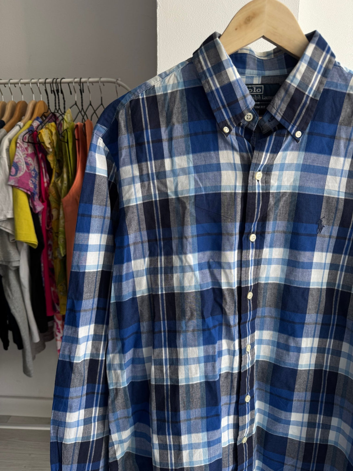 🐴 Vintage Polo Ralph Lauren Cămașă Carouri Albastre – L Bărbați - anbracaminte