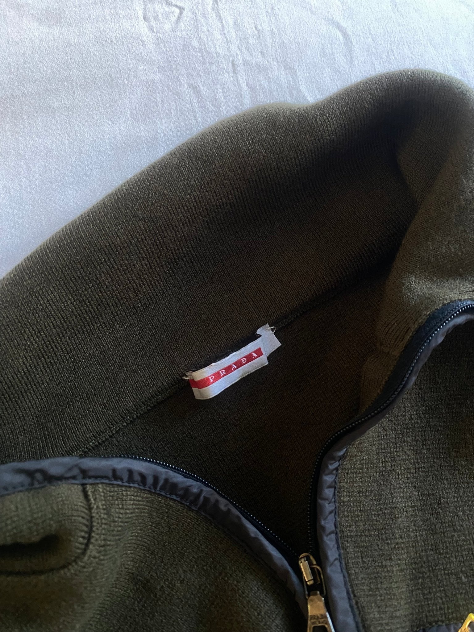 Vintage Prada Dark Green Wool Quarter Zip Jumper - anbracaminte
