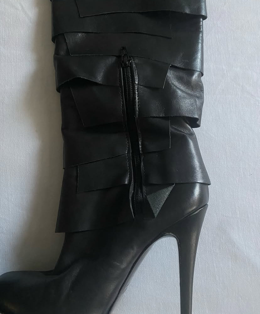 Vintage Y2K Galliano by John Galliano Black Leather Structured Boots - anbracaminte