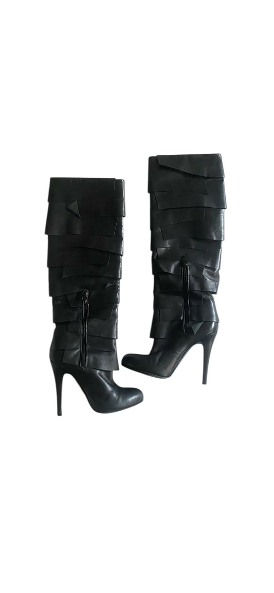Vintage Y2K Galliano by John Galliano Black Leather Structured Boots - anbracaminte