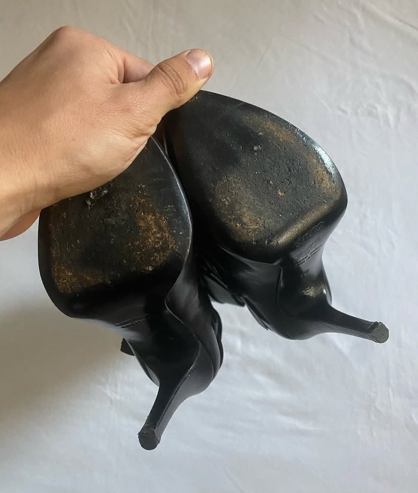 Vintage Y2K Galliano by John Galliano Black Leather Structured Boots - anbracaminte