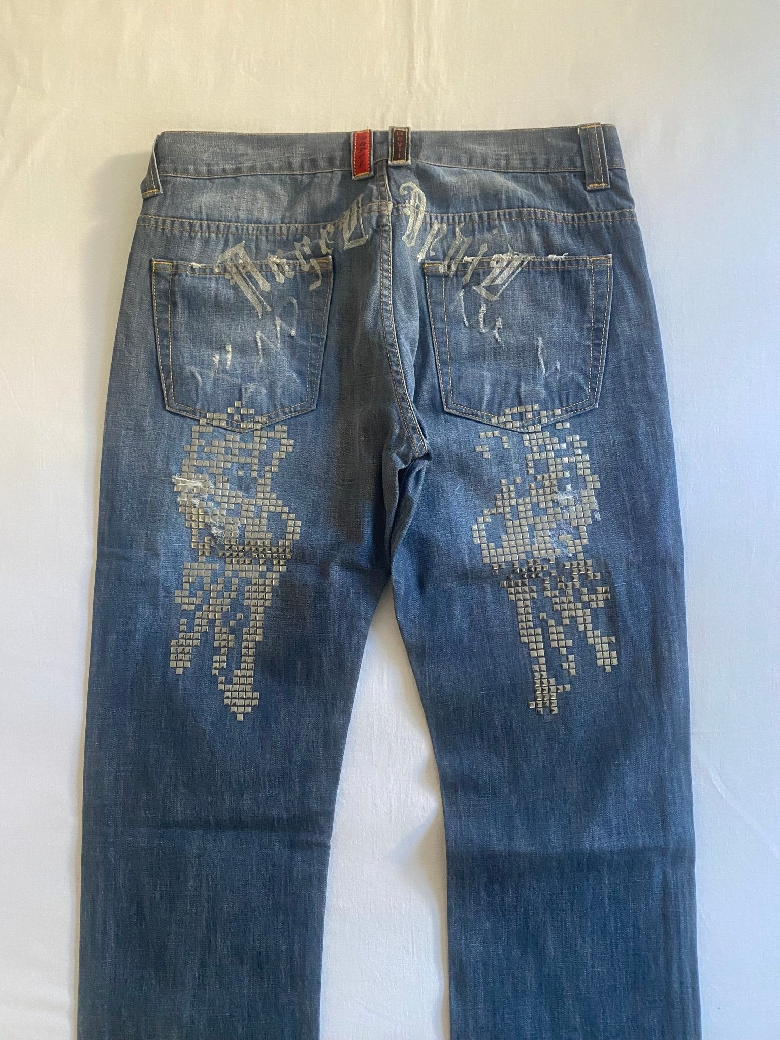 Y2K Angel Devil Studded Printed Jeans - anbracaminte