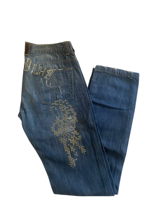 Y2K Angel Devil Studded Printed Jeans - anbracaminte
