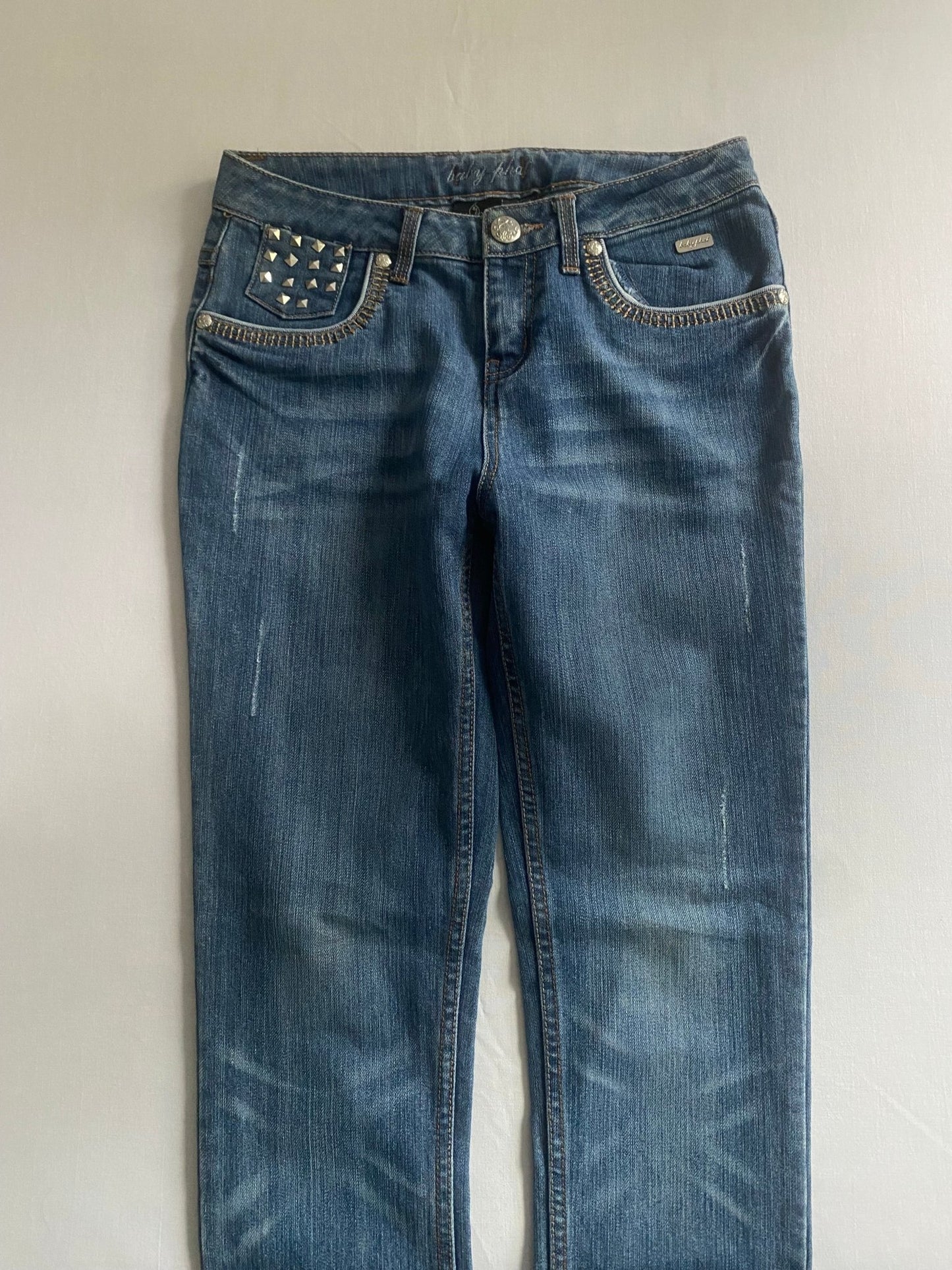 Y2K Baby Phat Jeans – Size 16 Teens (Women's XS) – Denim with Studded Back Pockets - anbracaminte