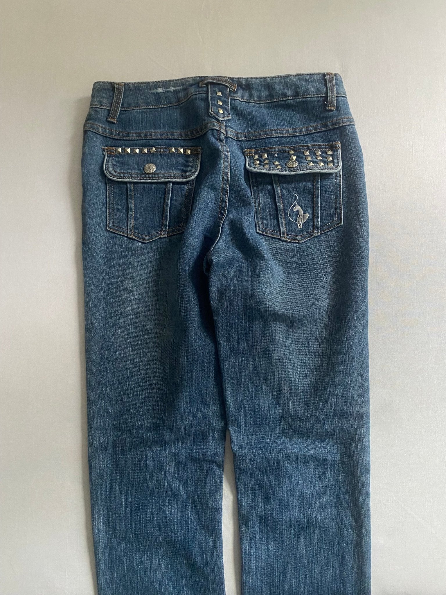Y2K Baby Phat Jeans – Size 16 Teens (Women's XS) – Denim with Studded Back Pockets - anbracaminte