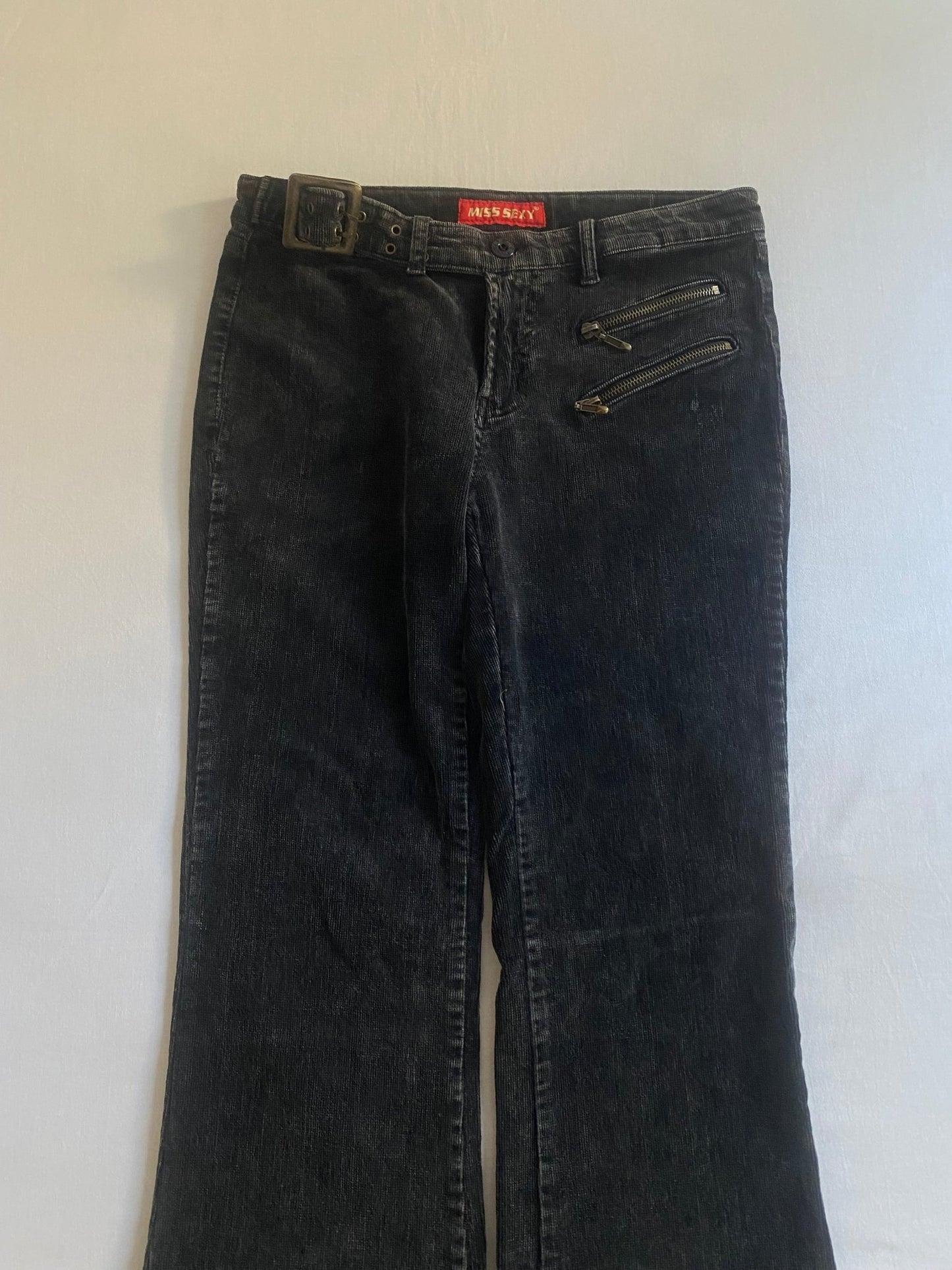 Y2K Black Corduroy Flared Trousers - anbracaminte