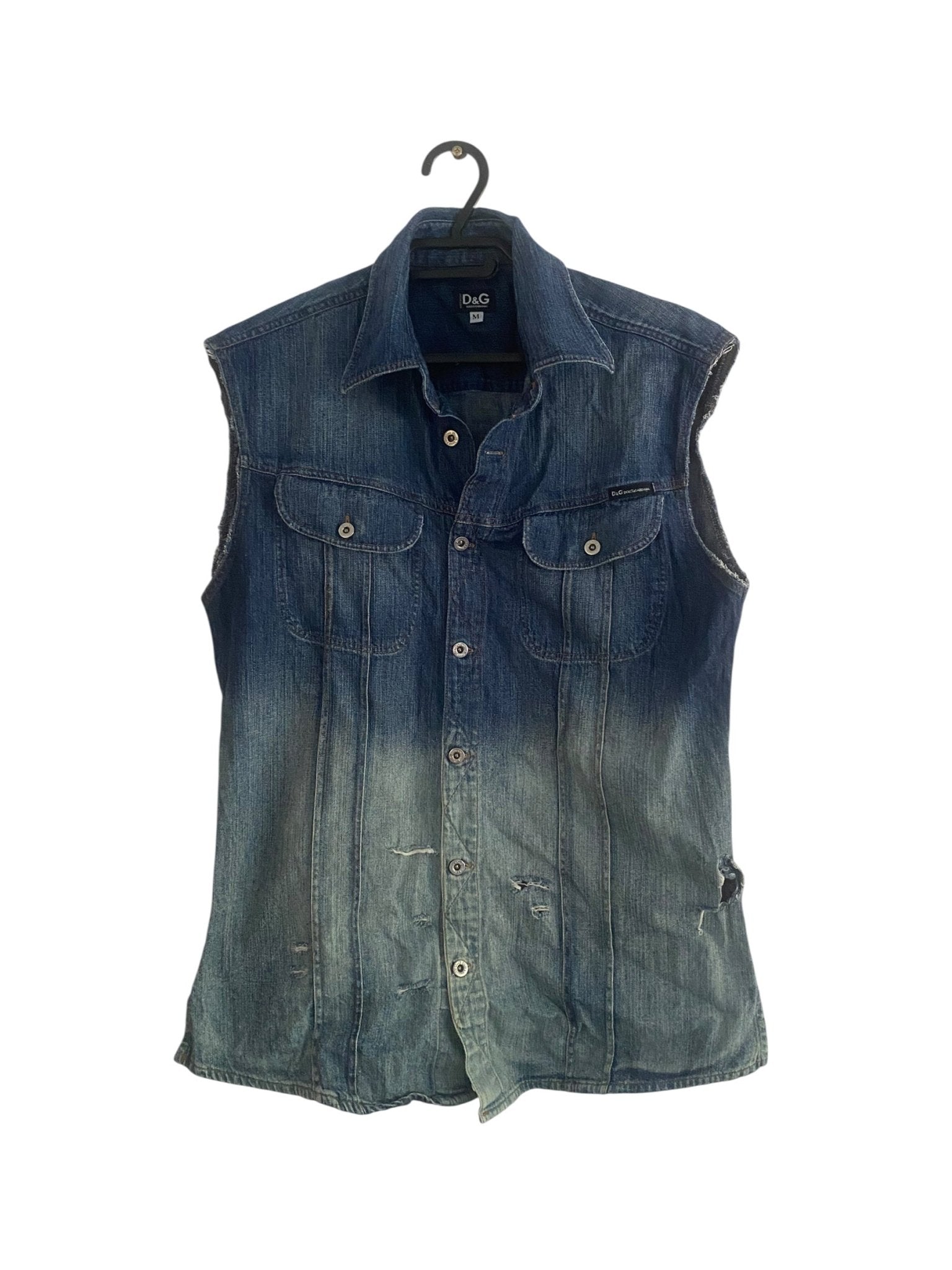 Y2K Dolce & Gabbana Distressed Denim Rave Shirt - anbracaminte