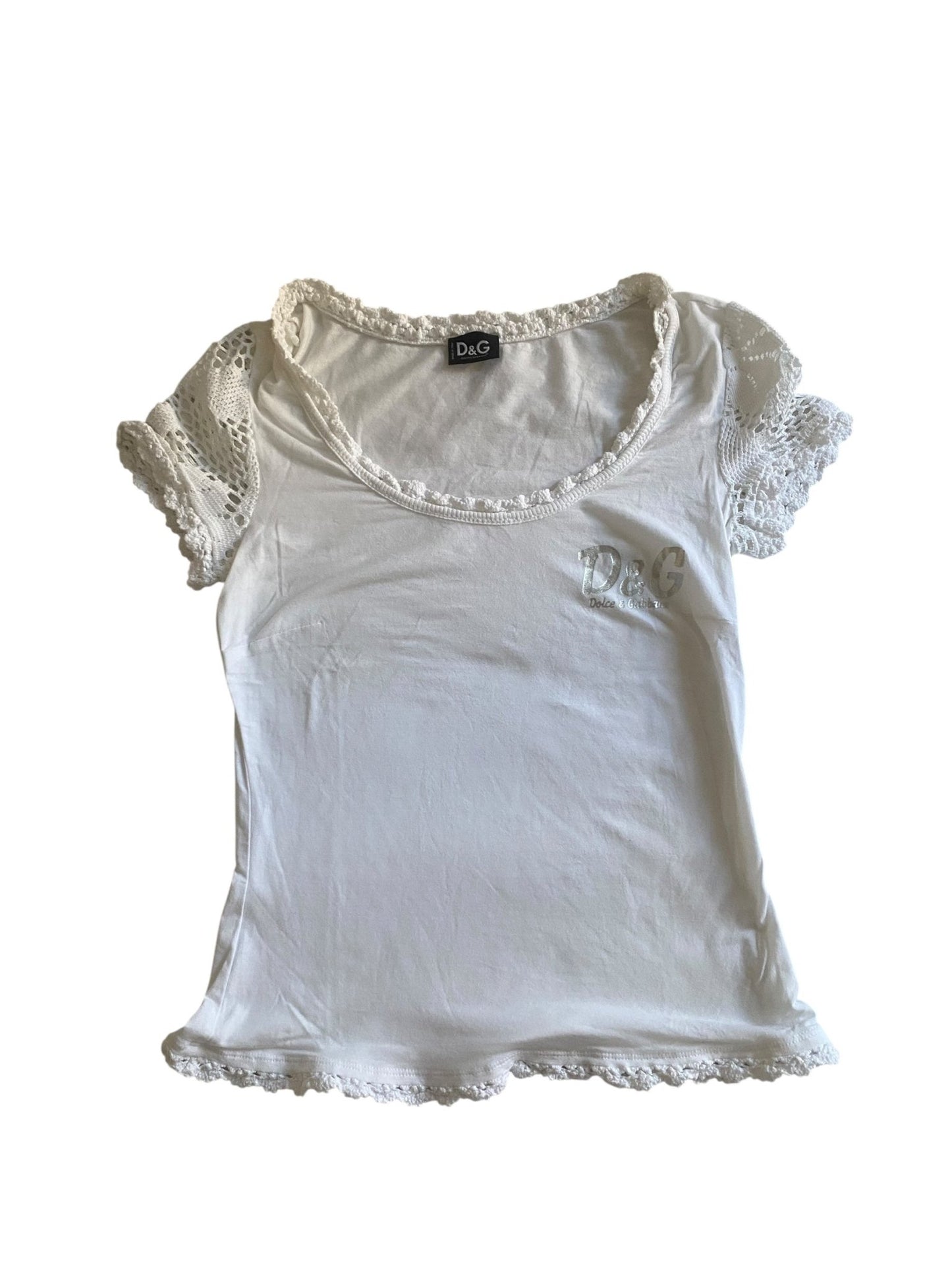 Y2K Dolce & Gabbana White U Neck Crotched Sleeves Top - anbracaminte