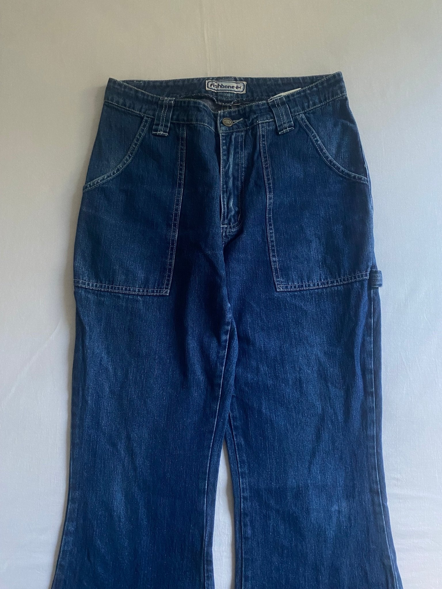 Y2K Fishbone Flared Carpenter Jeans - anbracaminte