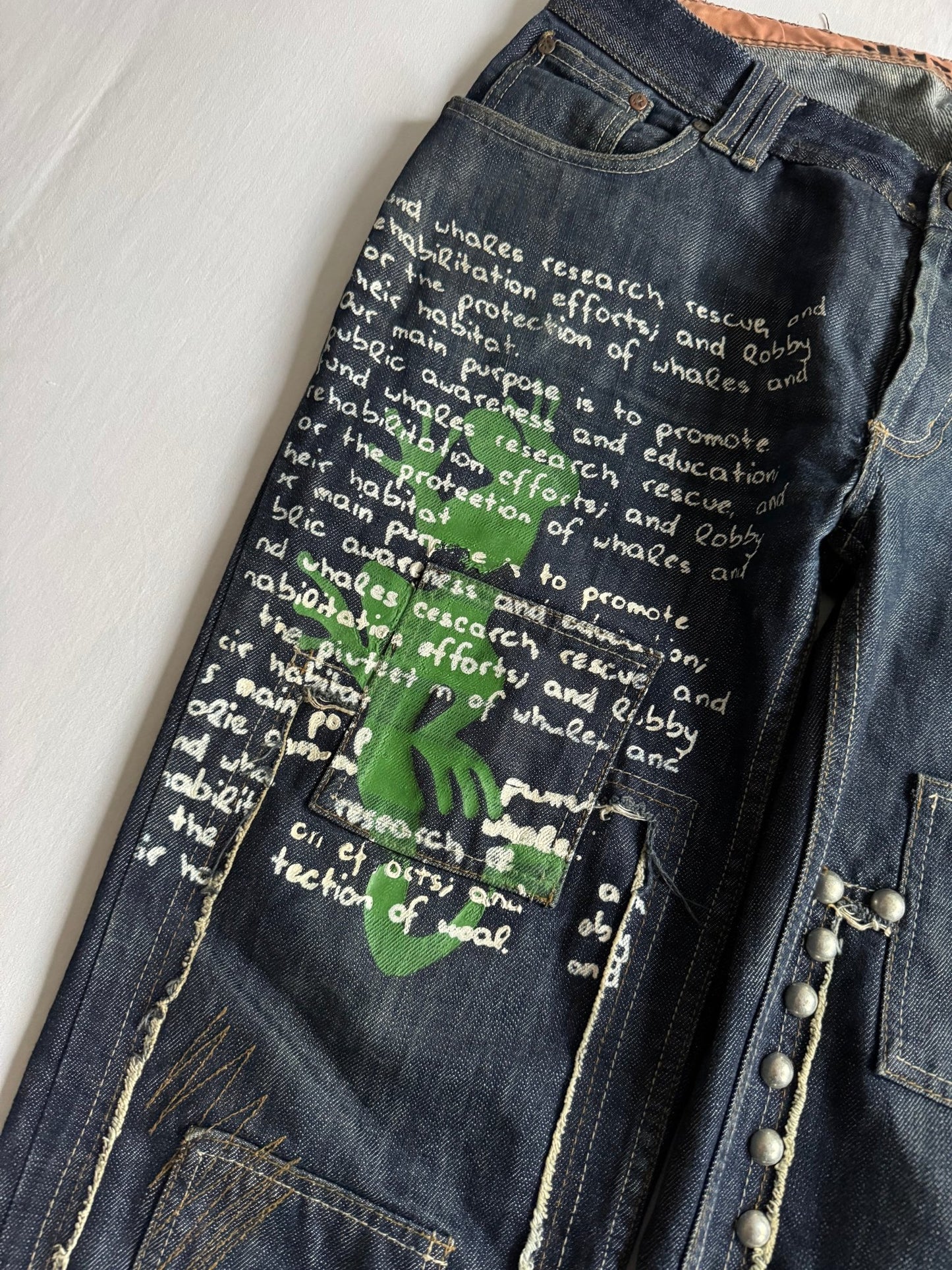 🐚 Y2K Jeans Baggy cu Imprimeu și Detalii – W32 L34 - anbracaminte