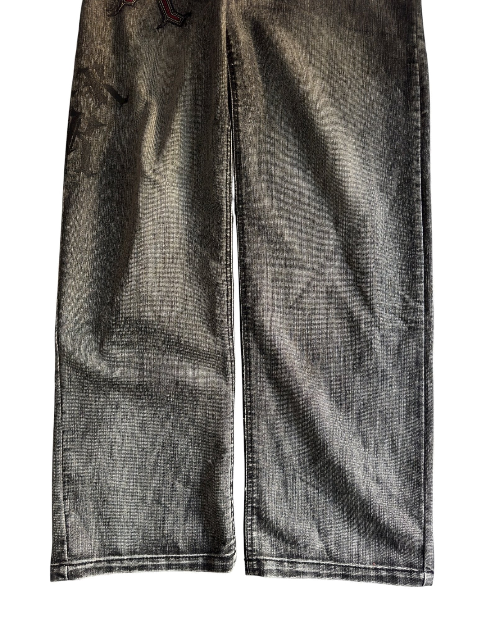 🎙️ Y2K Karl Kani Washed Black Baggy Jeans – W36 x L34 – Embroidered & Printed Details - anbracaminte