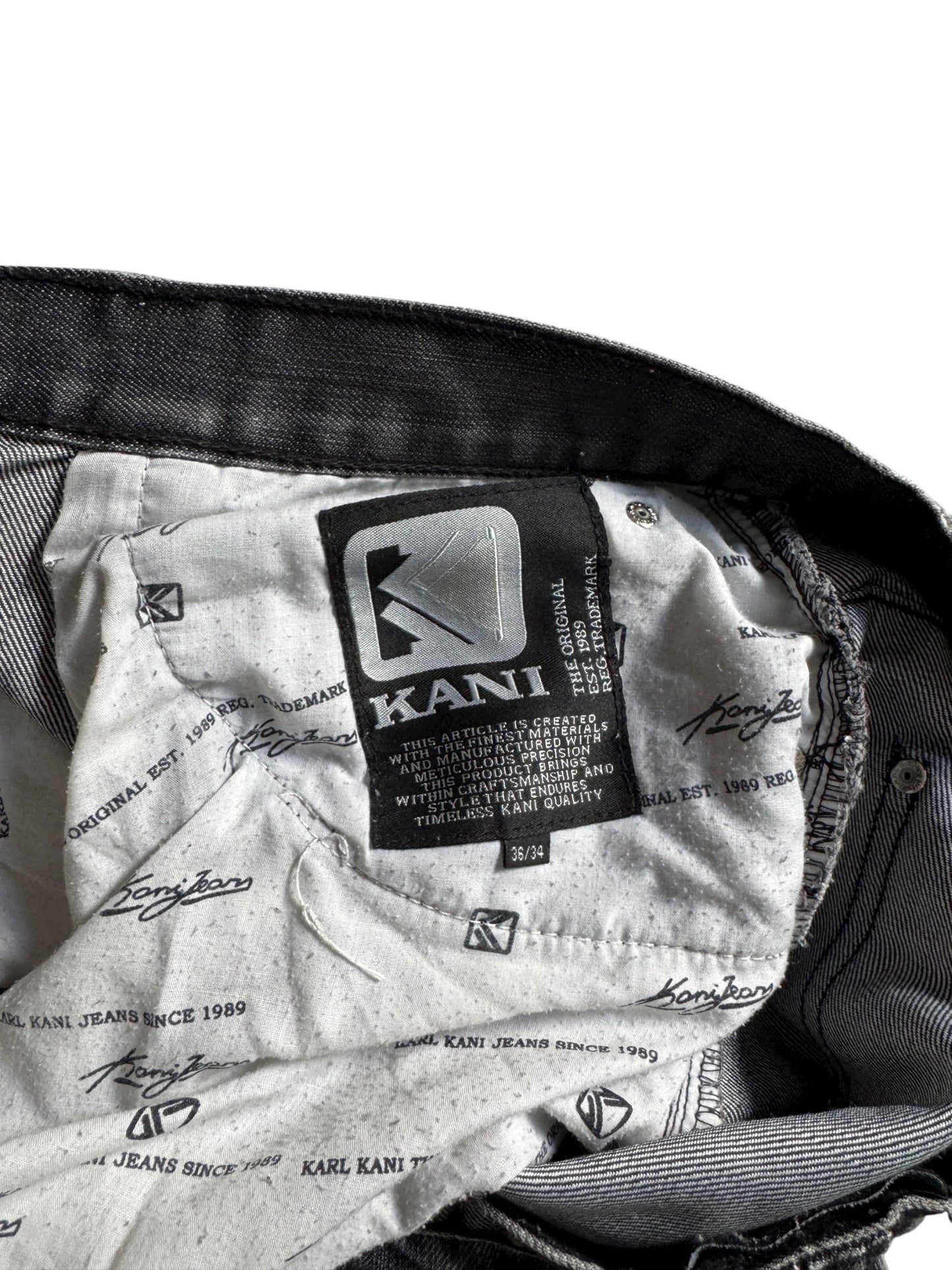 🎙️ Y2K Karl Kani Washed Black Baggy Jeans – W36 x L34 – Embroidered & Printed Details - anbracaminte