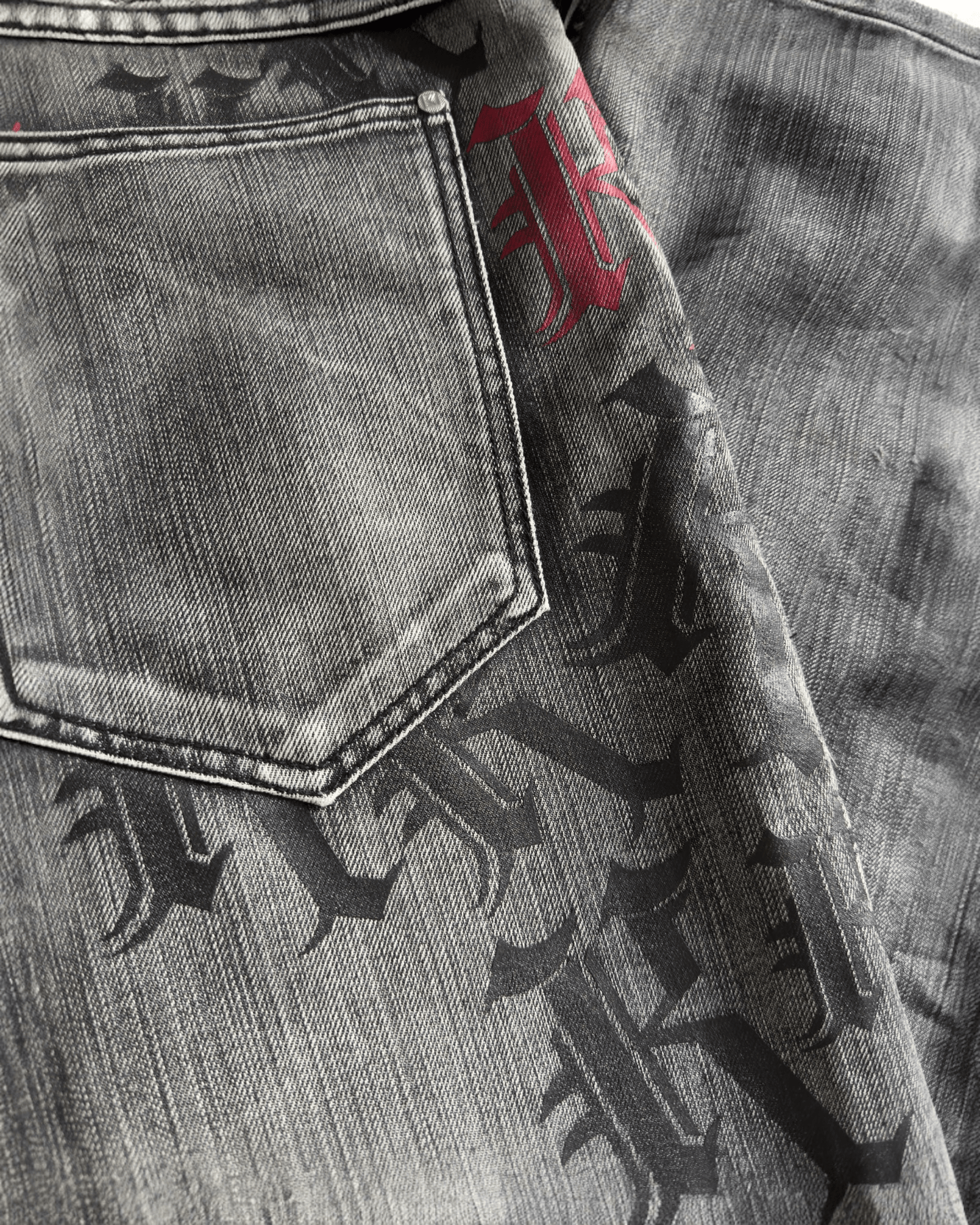 🎙️ Y2K Karl Kani Washed Black Baggy Jeans – W36 x L34 – Embroidered & Printed Details - anbracaminte