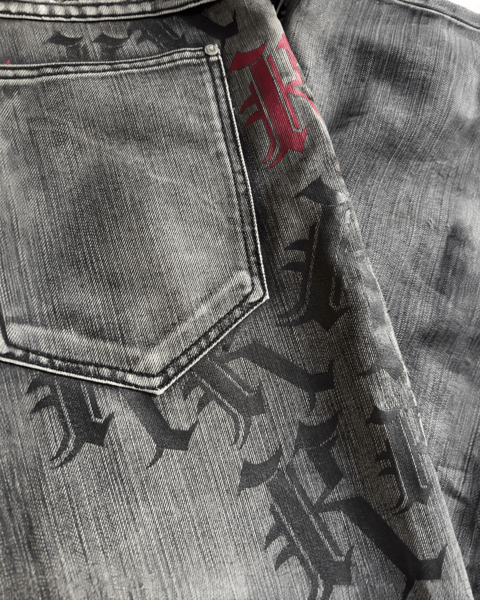 🎙️ Y2K Karl Kani Washed Black Baggy Jeans – W36 x L34 – Embroidered & Printed Details - anbracaminte