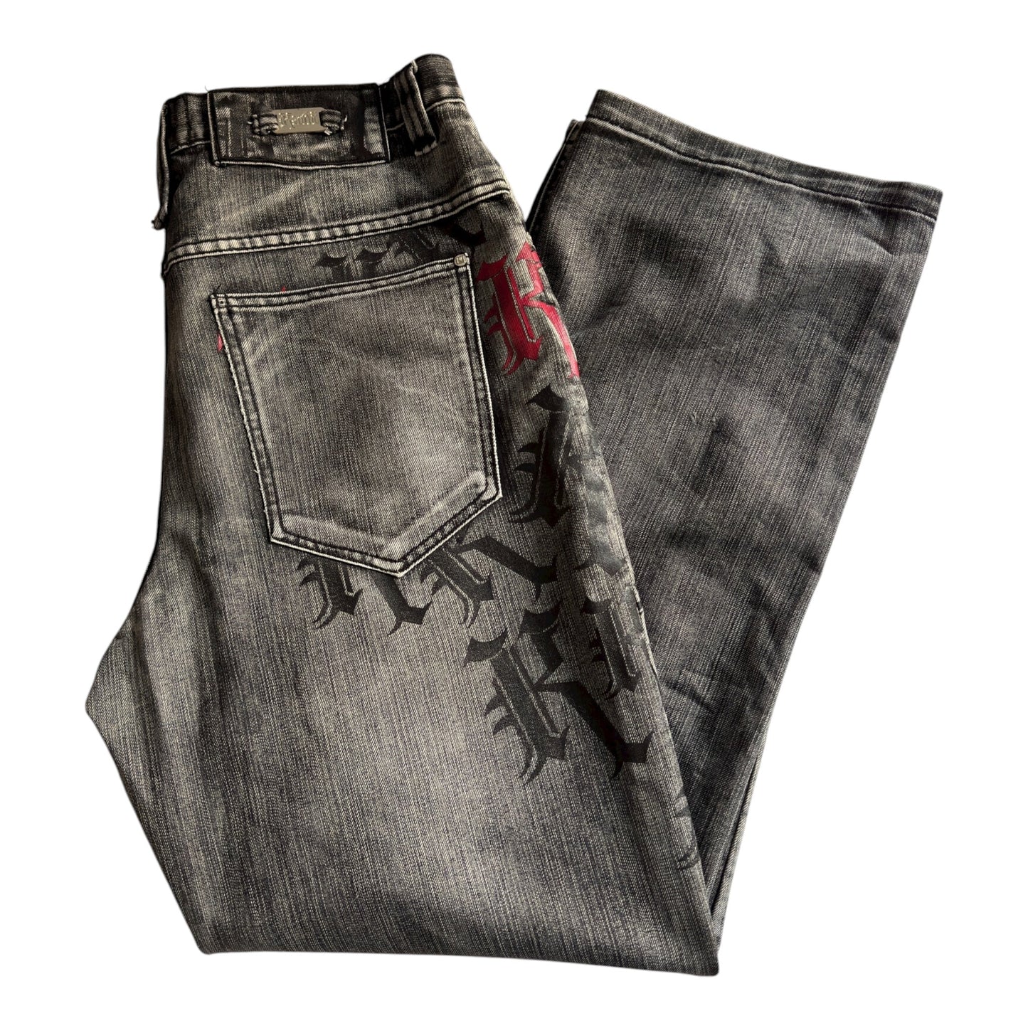 🎙️ Y2K Karl Kani Washed Black Baggy Jeans – W36 x L34 – Embroidered & Printed Details - anbracaminte
