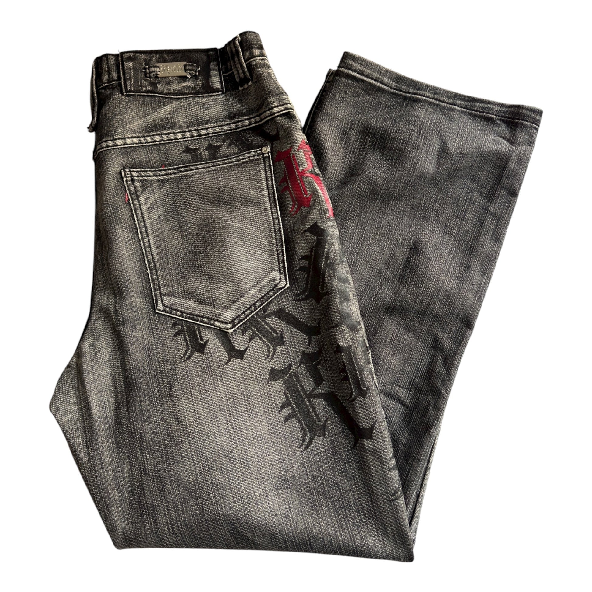 🎙️ Y2K Karl Kani Washed Black Baggy Jeans – W36 x L34 – Embroidered & Printed Details - anbracaminte