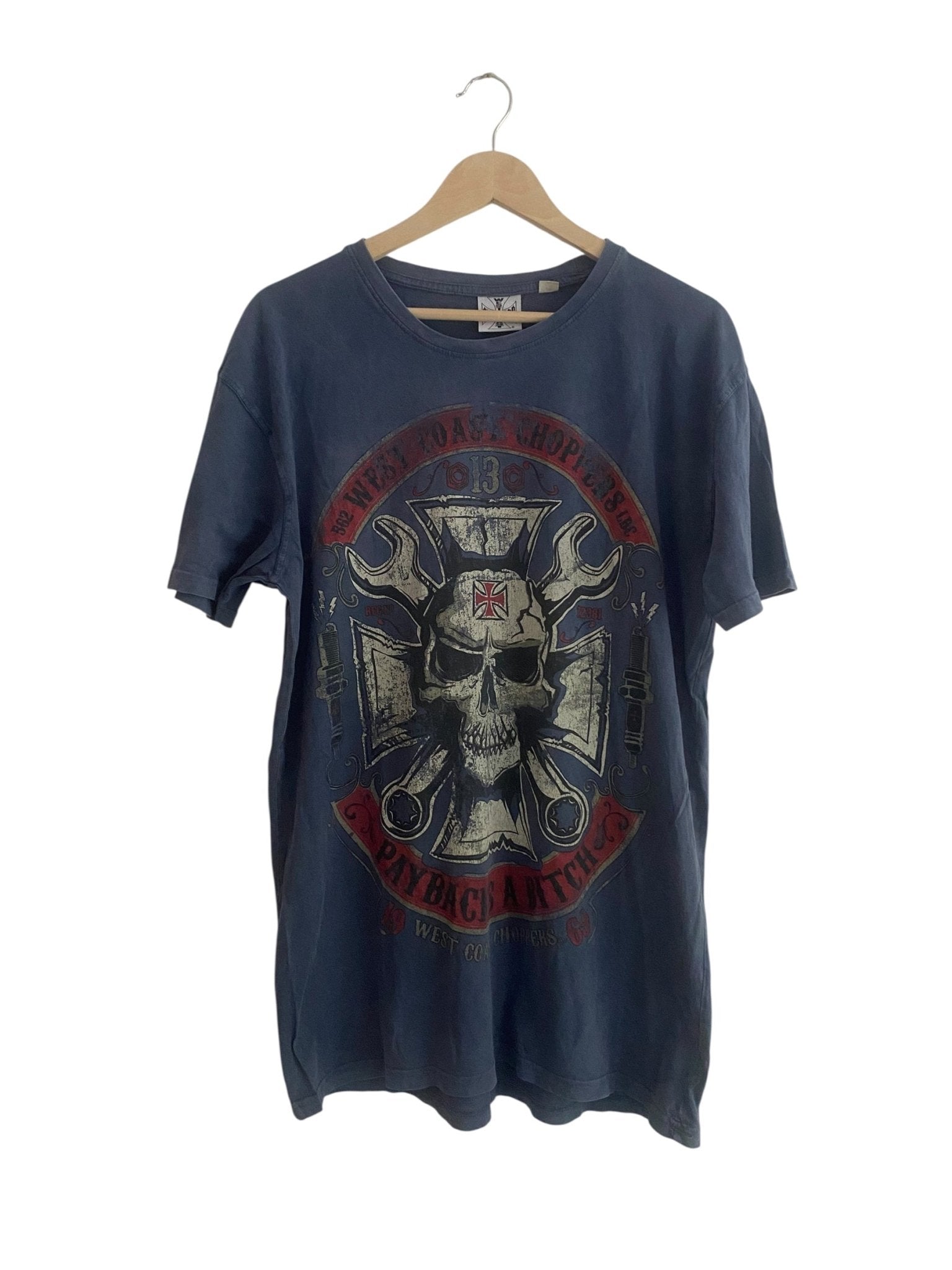 👕 Y2K Ocean Blue West Coast Customs Skull Graphic Tee - anbracaminte