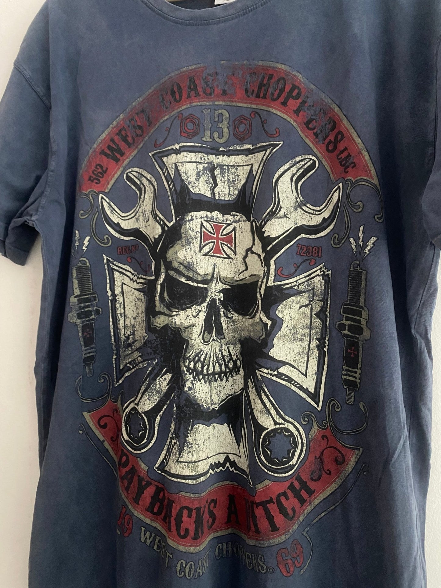 👕 Y2K Ocean Blue West Coast Customs Skull Graphic Tee - anbracaminte
