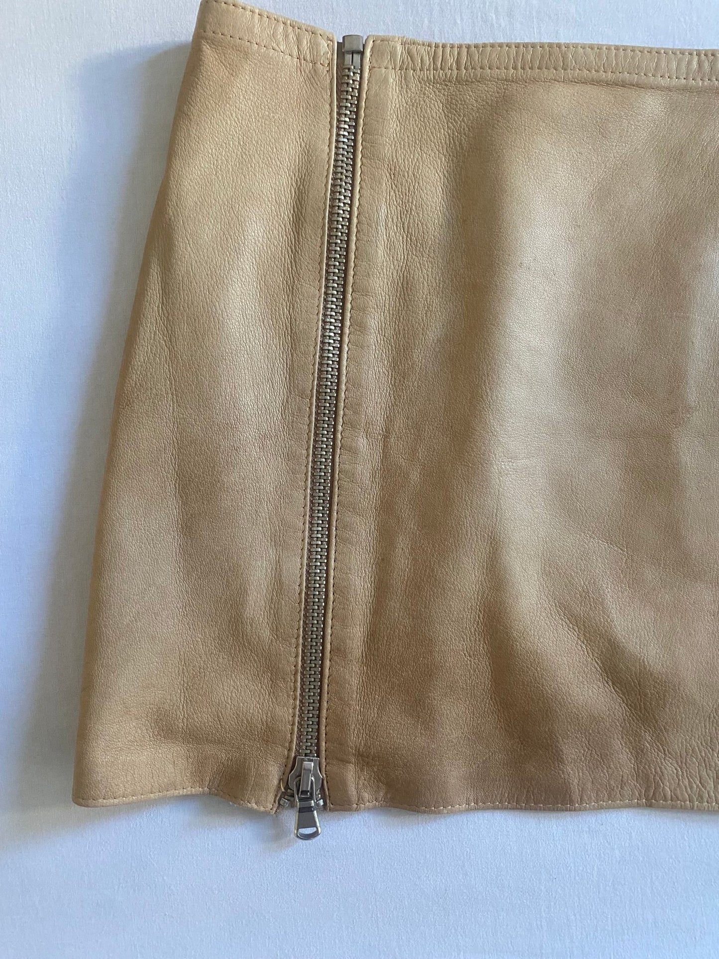 Y2K Twinset Cream Leather Zipped Skirt - anbracaminte