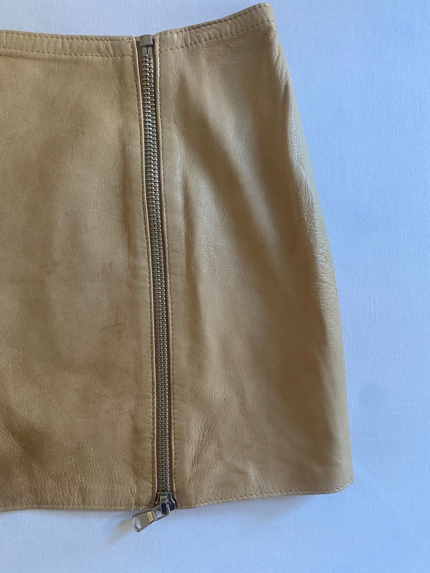 Y2K Twinset Cream Leather Zipped Skirt - anbracaminte
