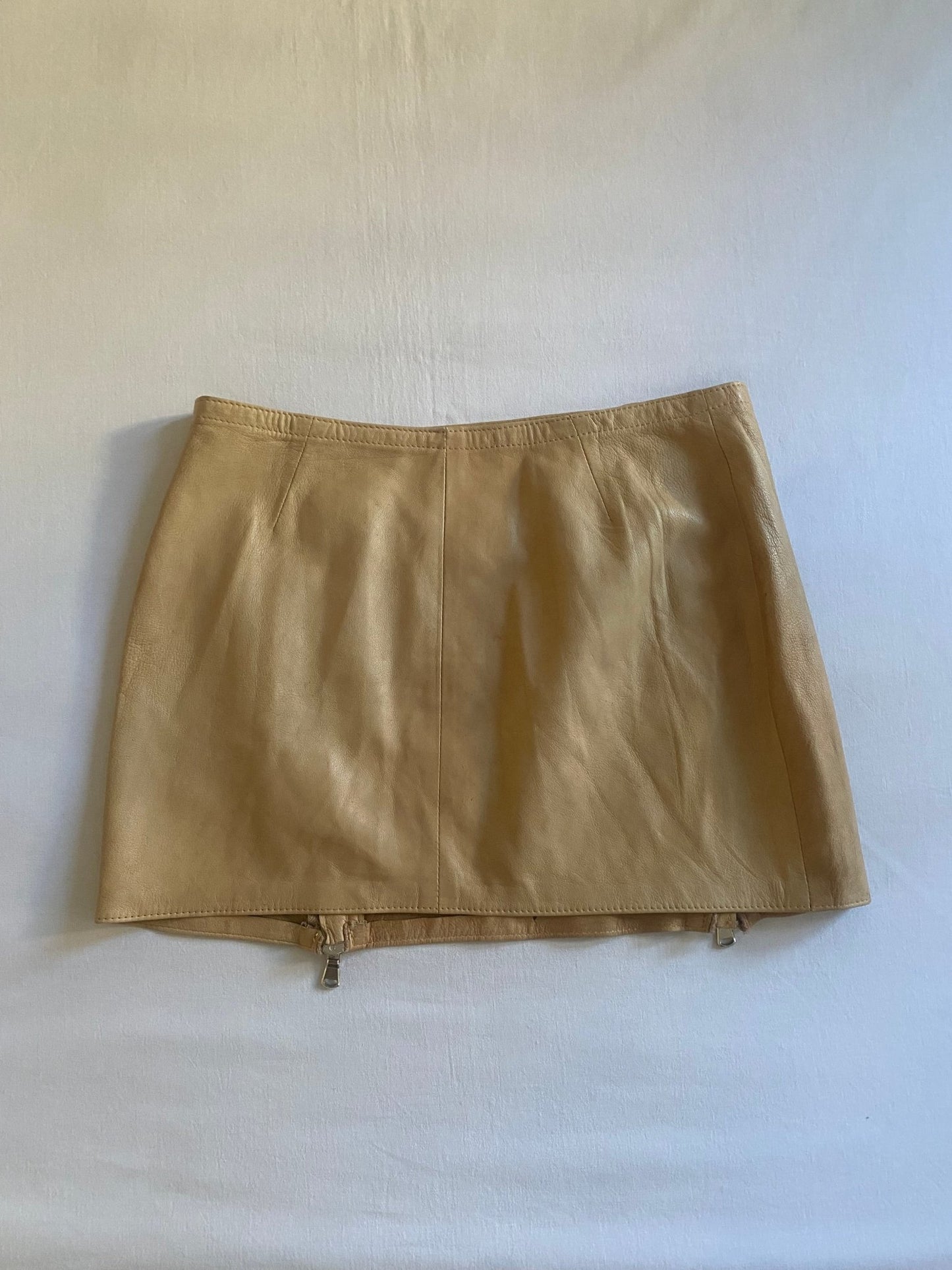 Y2K Twinset Cream Leather Zipped Skirt - anbracaminte