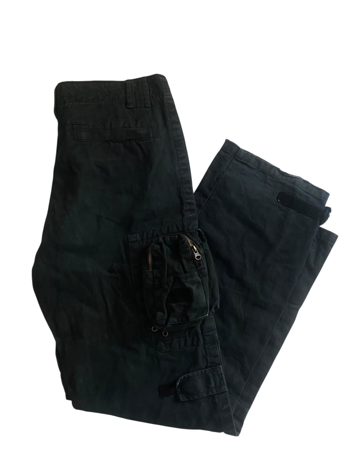 🔩 Y2K Utility Washed Black Cargo Pants – Heavy Cotton - anbracaminte