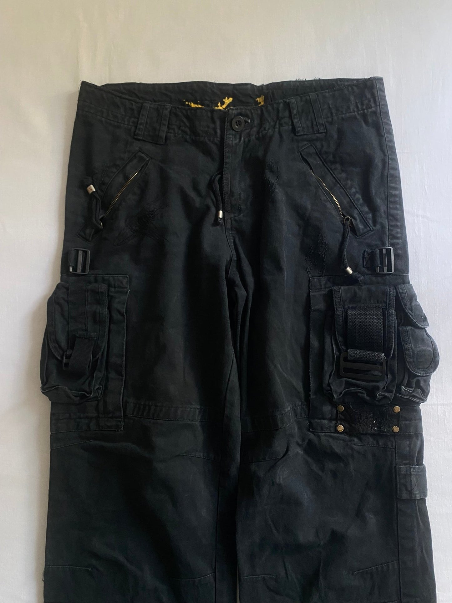 🔩 Y2K Utility Washed Black Cargo Pants – Heavy Cotton - anbracaminte