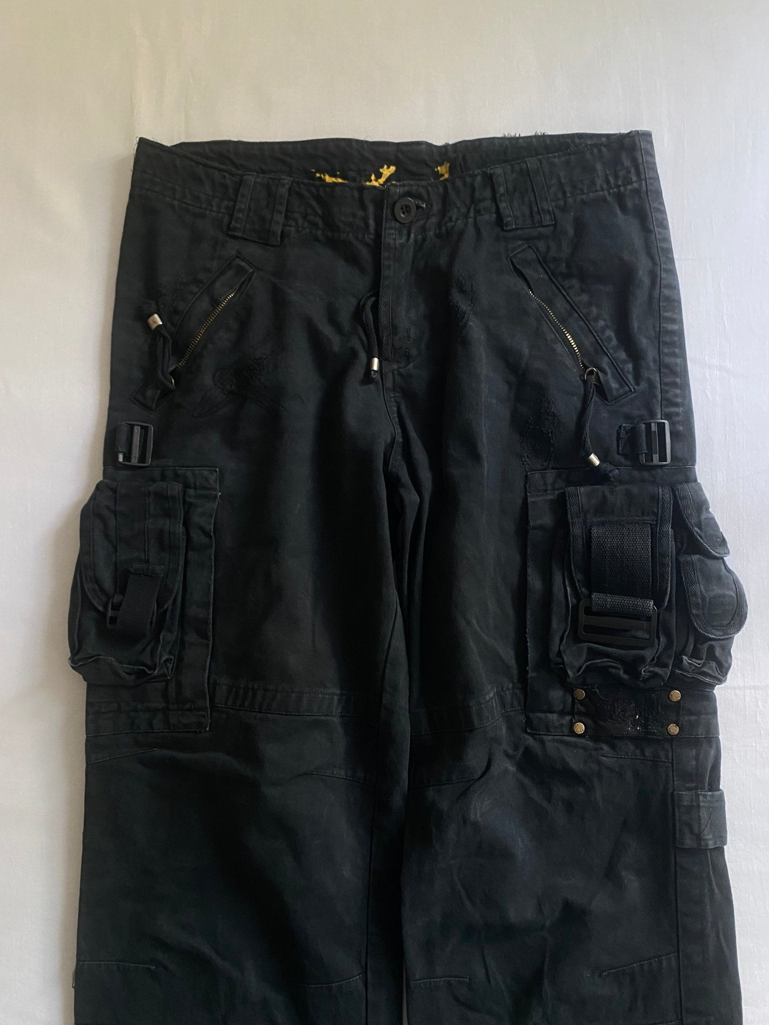 🔩 Y2K Utility Washed Black Cargo Pants – Heavy Cotton - anbracaminte