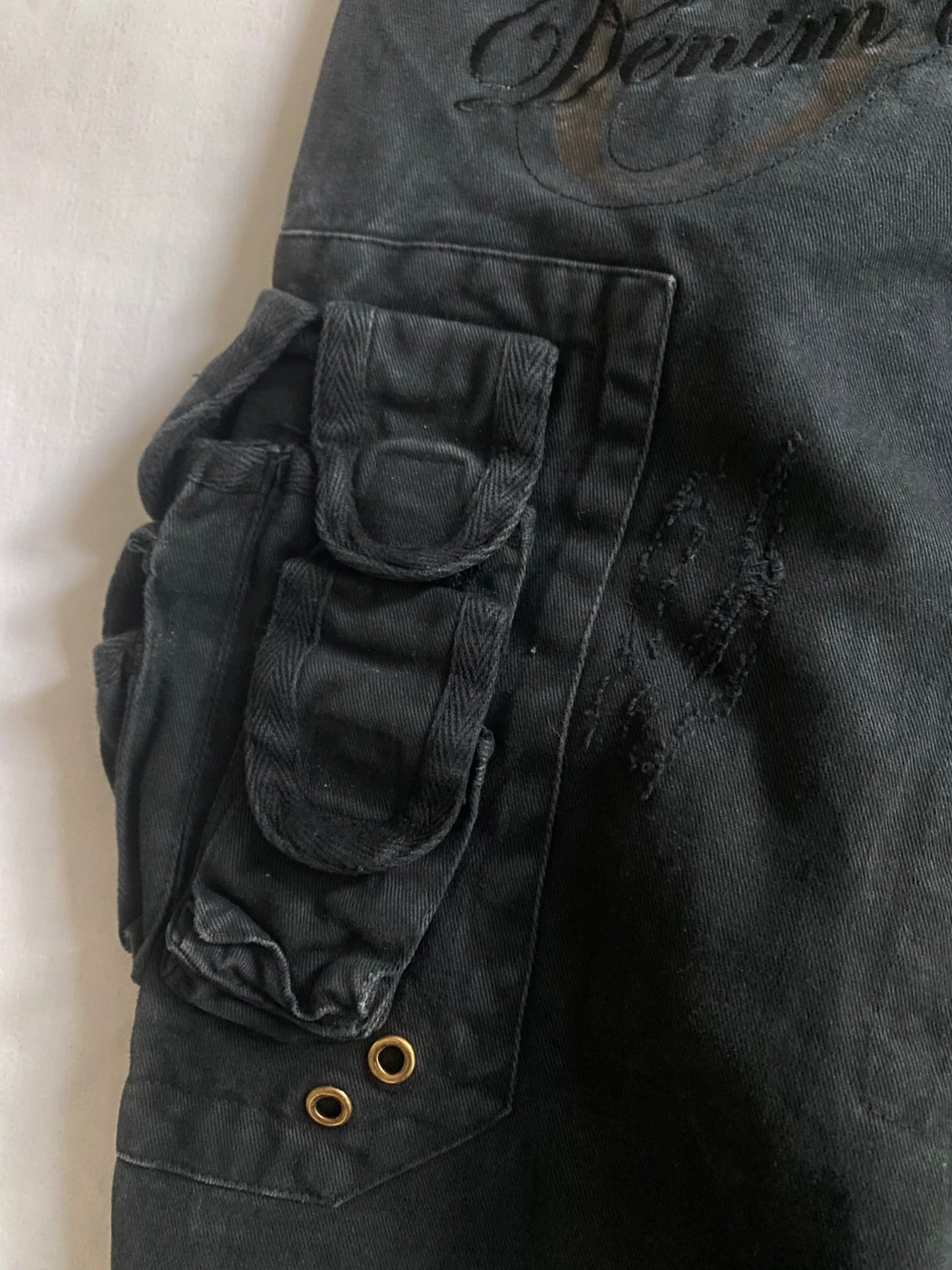 🔩 Y2K Utility Washed Black Cargo Pants – Heavy Cotton - anbracaminte