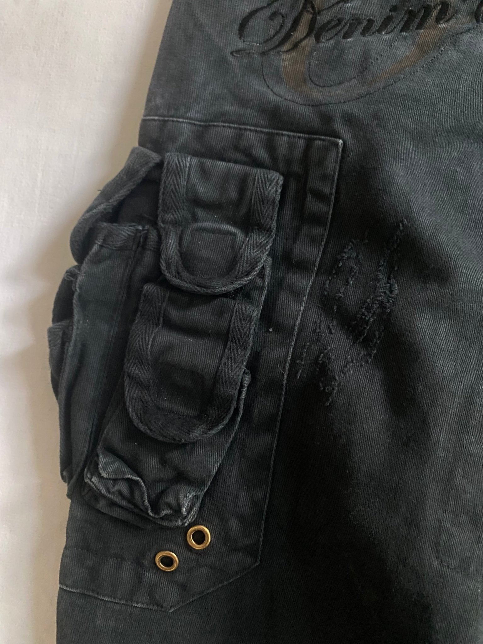 🔩 Y2K Utility Washed Black Cargo Pants – Heavy Cotton - anbracaminte