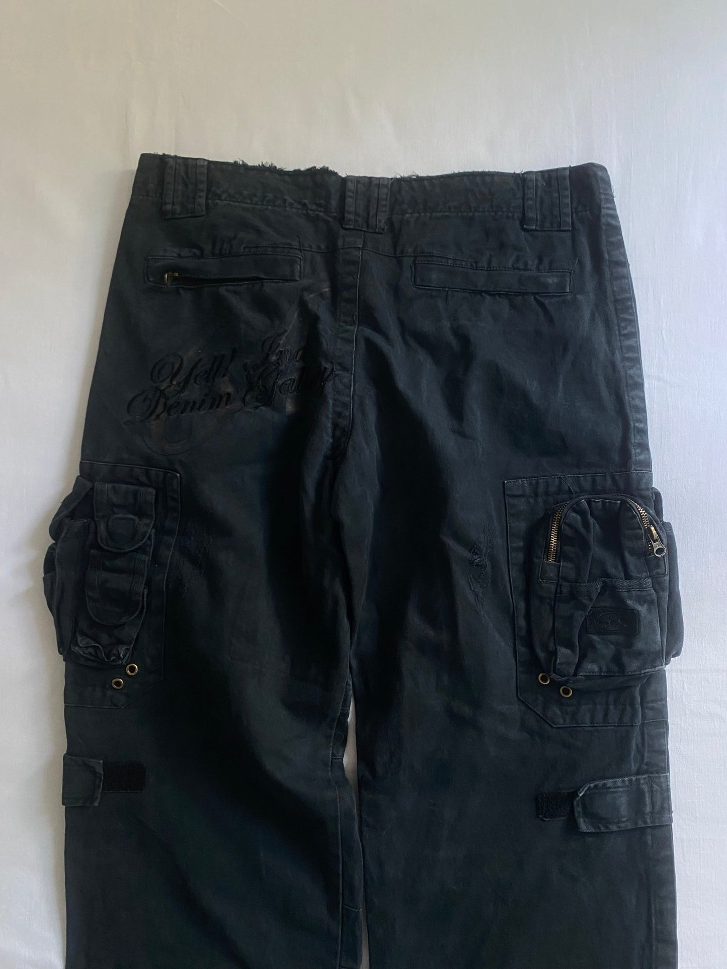 🔩 Y2K Utility Washed Black Cargo Pants – Heavy Cotton - anbracaminte