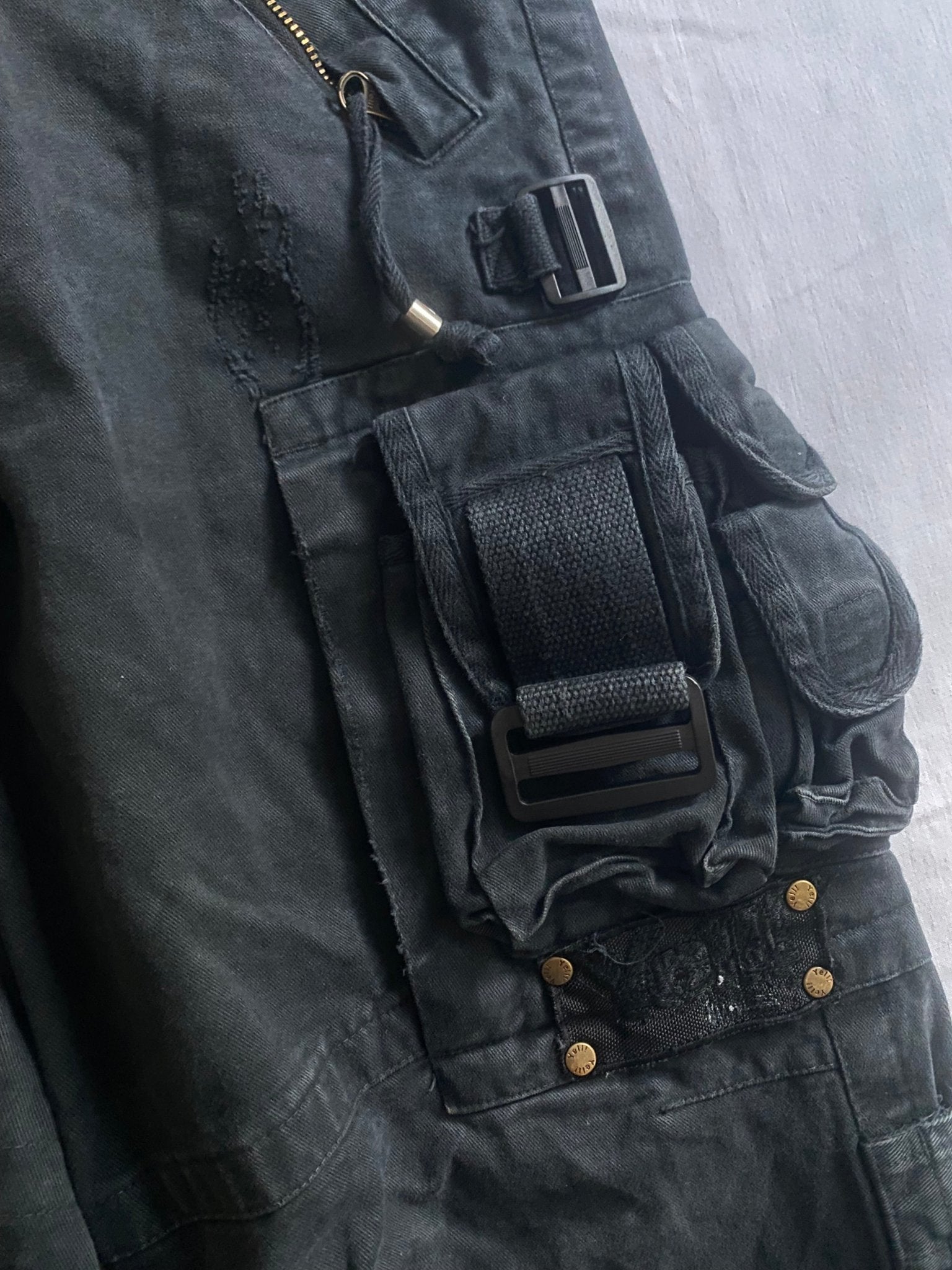 🔩 Y2K Utility Washed Black Cargo Pants – Heavy Cotton - anbracaminte