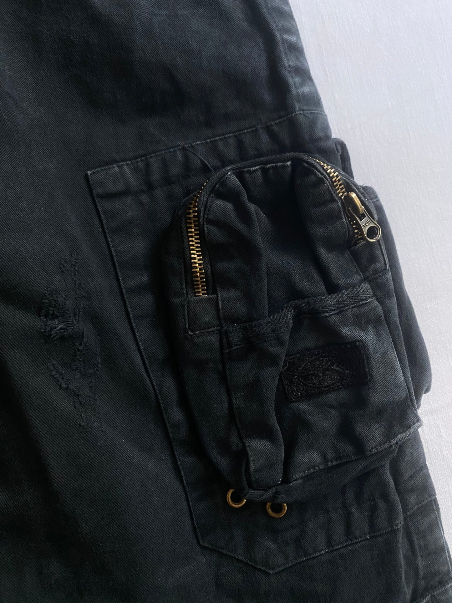 🔩 Y2K Utility Washed Black Cargo Pants – Heavy Cotton - anbracaminte